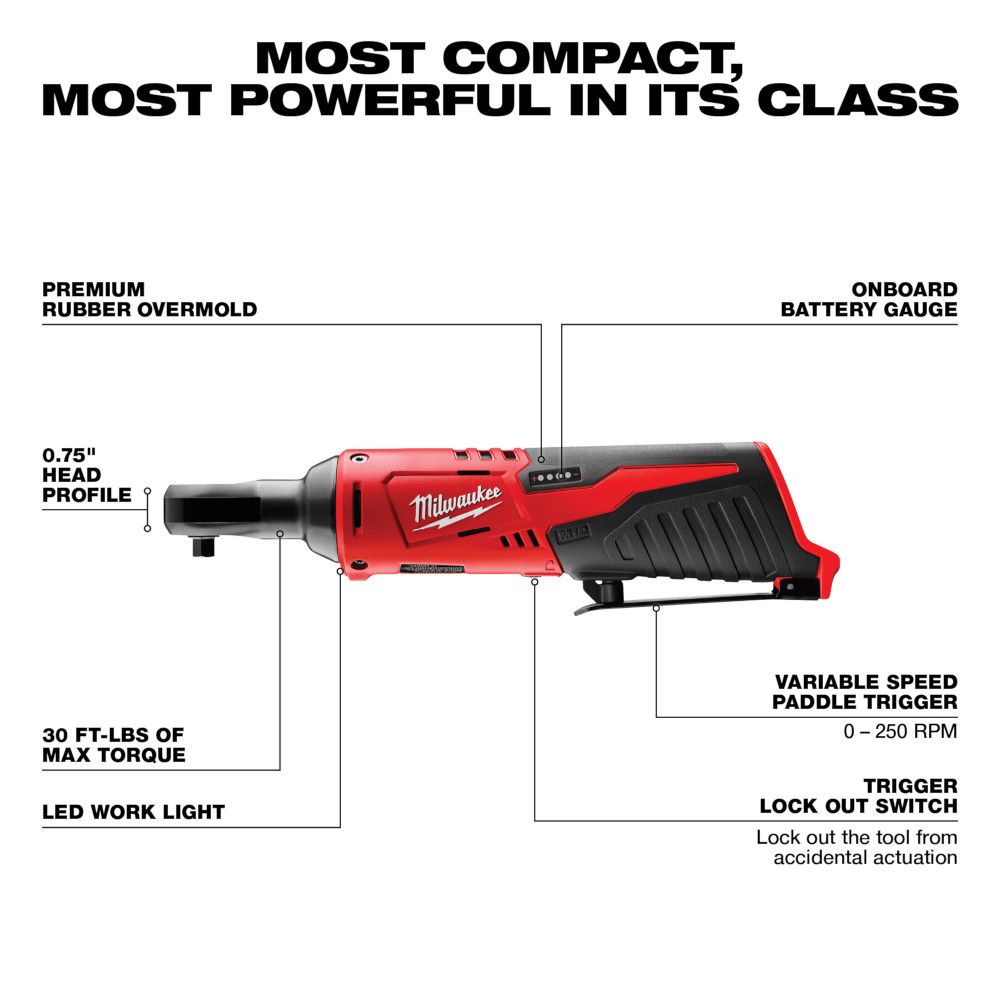 Milwaukee M12 12 Volt Lithium-Ion Cordless Cordless 1/4 in. Ratchet 2456-20 - Tool Only