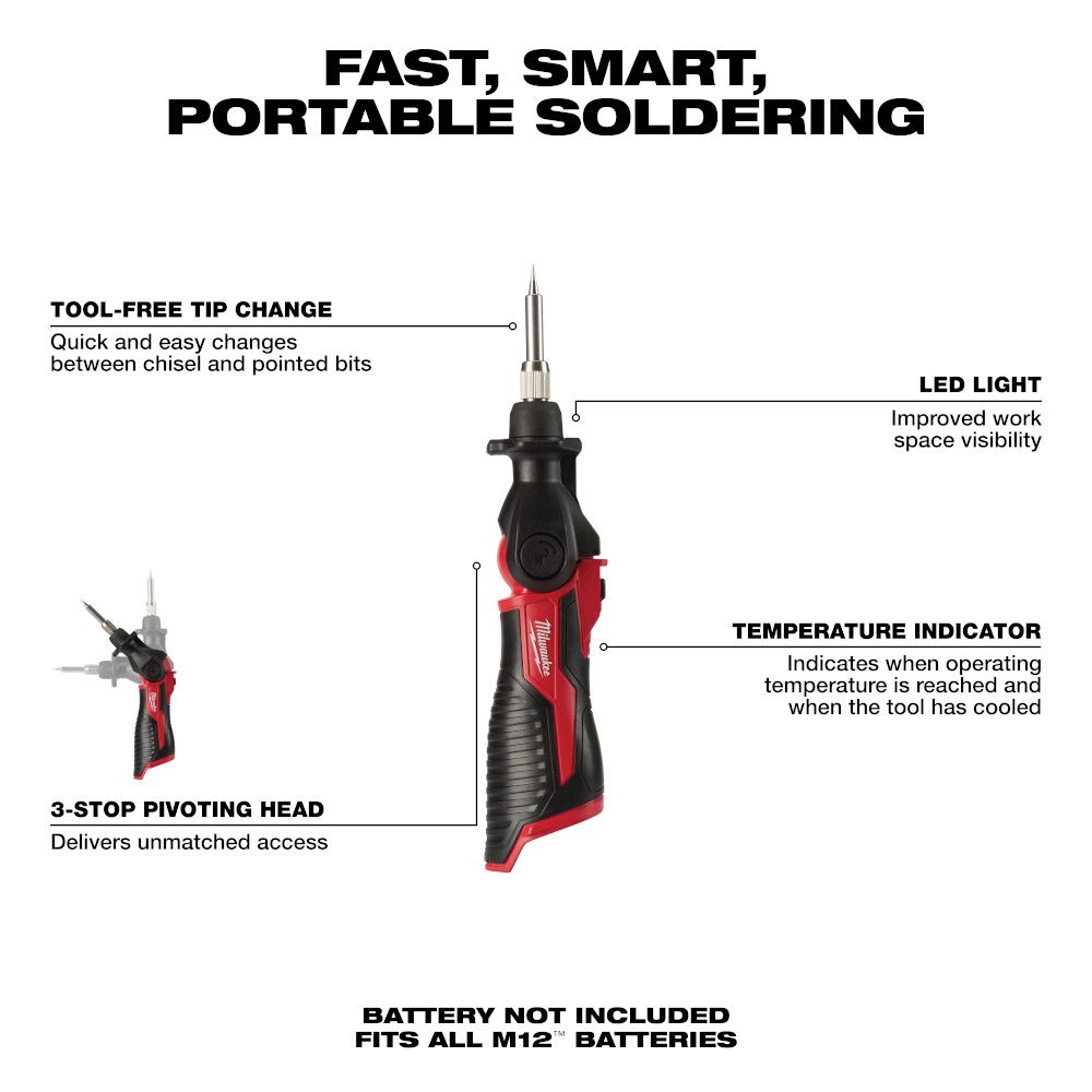 Milwaukee M12 12 Volt Lithium-Ion Cordless Soldering Iron - Tool Only