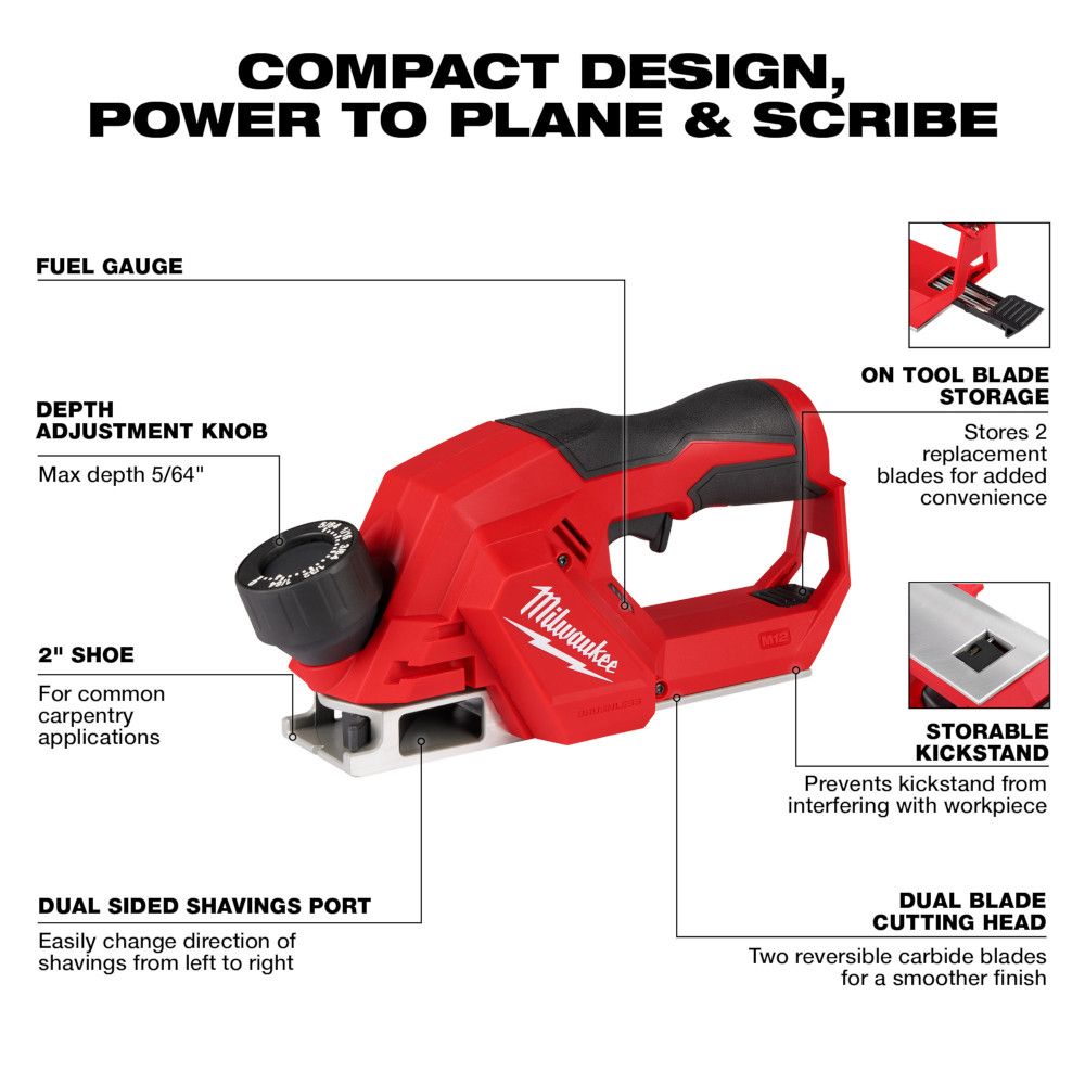 Milwaukee M12 2" Brushless Planer - Tool Only