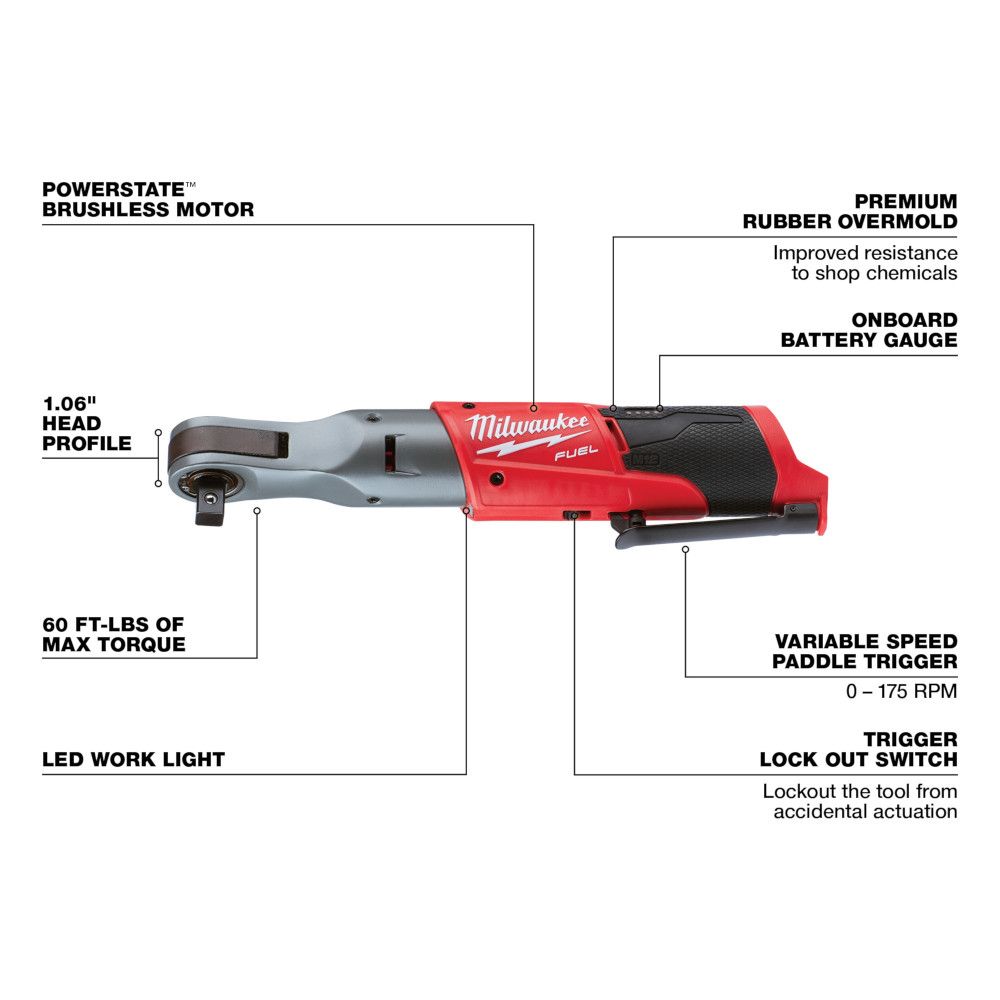 Milwaukee M12 FUEL 12 Volt Lithium-Ion Brushless Cordless 1/2 in. Ratchet - Tool Only