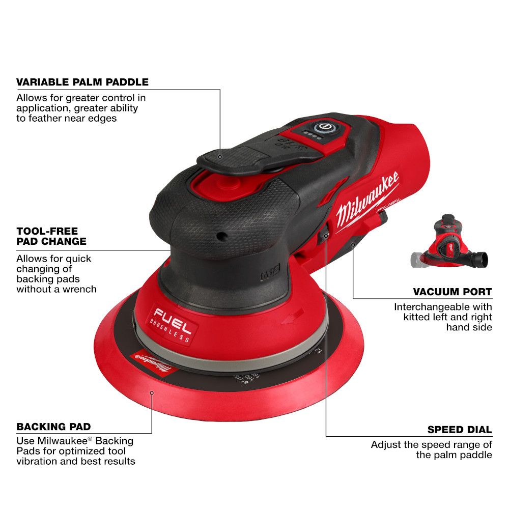 Milwaukee M12 FUEL 6" Random Aggressive Orbit 3/16" Sander - Kit
