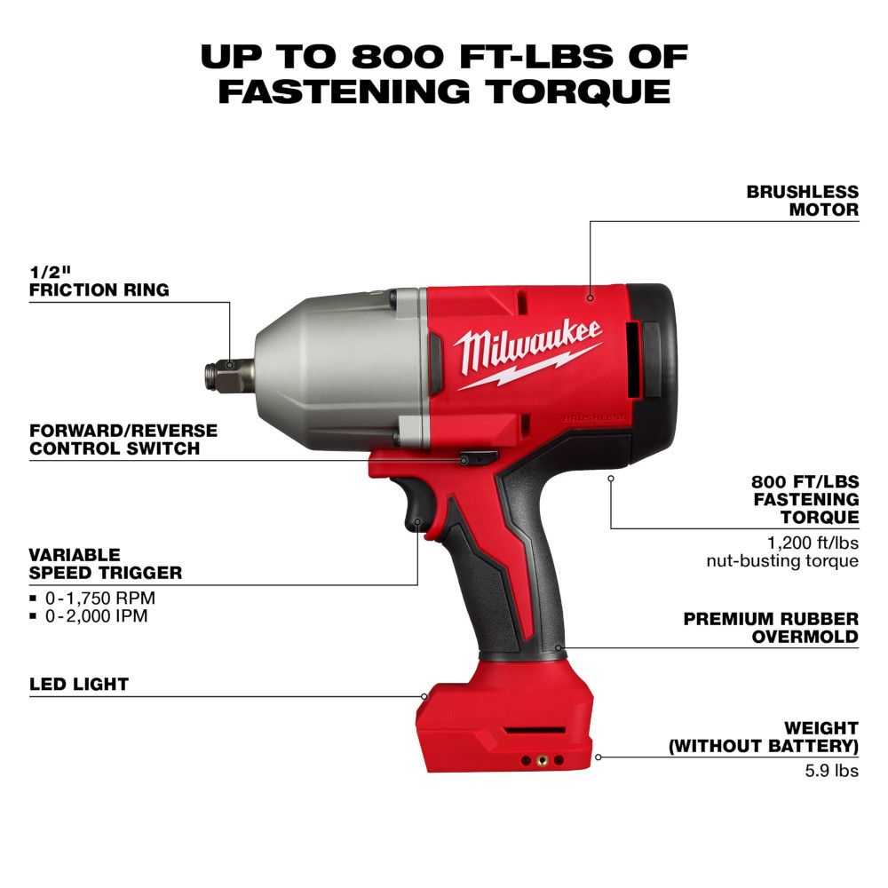 Milwaukee M18 Brushless 1/2" High Torque Impact Wrench w/ Friction Ring