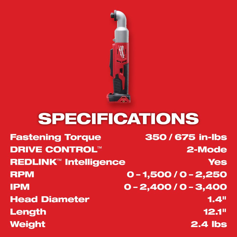 Milwaukee M18 18 Volt Lithium-Ion Cordless 2-Speed 1/4 in. Right Angle Impact Driver - Tool Only