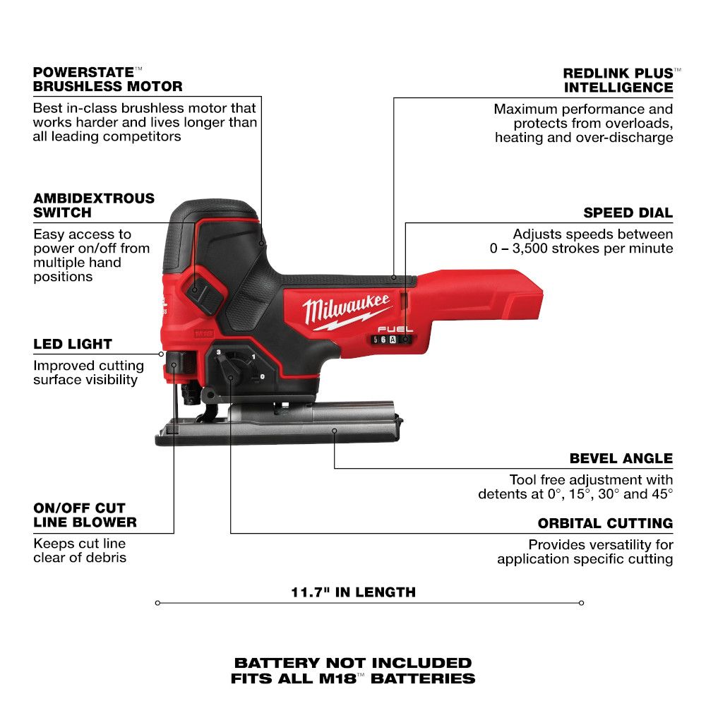 Milwaukee M18 FUEL 18 Volt Lithium-Ion Brushless Cordless Barrel Grip Jig Saw - Tool Only