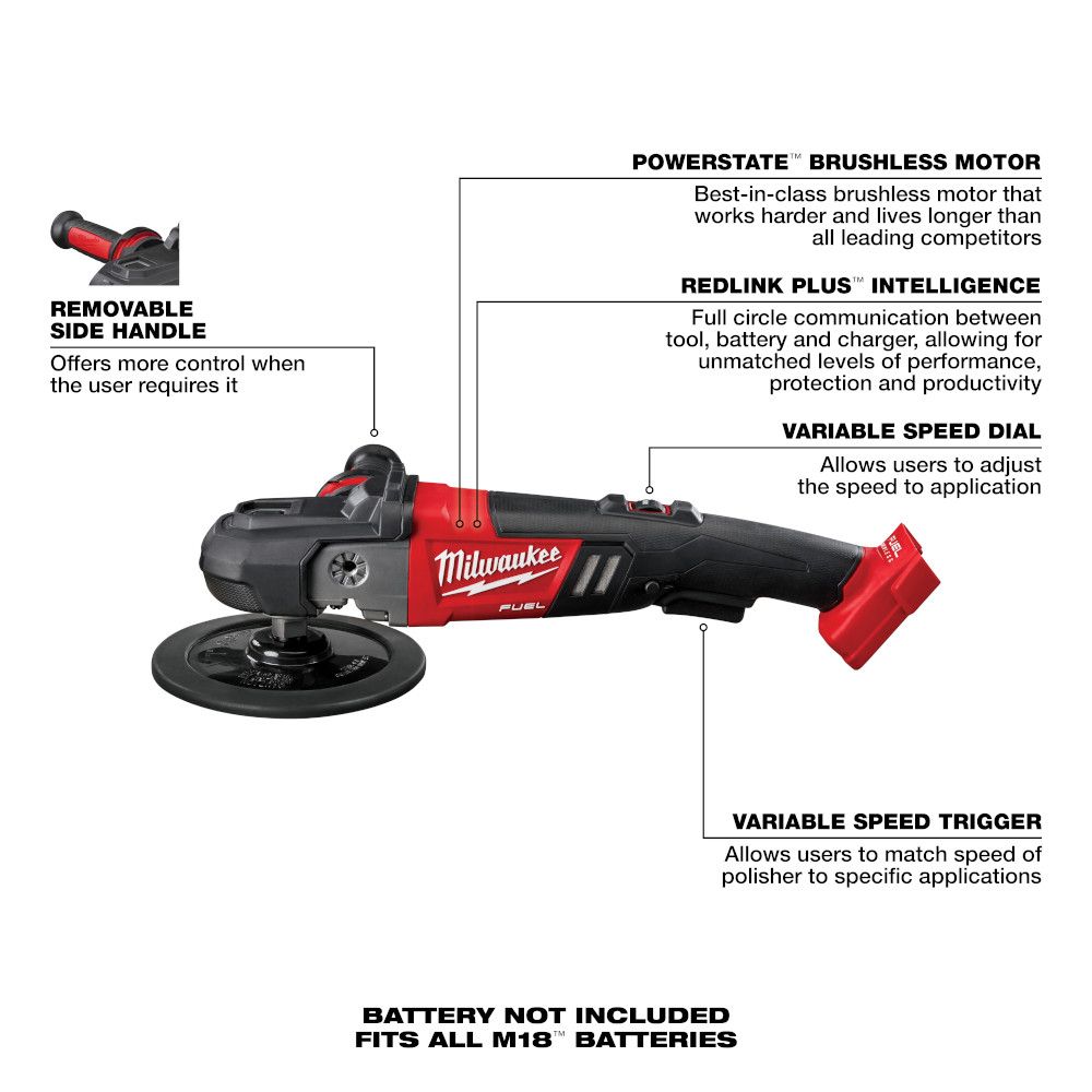 Milwaukee M18 FUEL 18 Volt Lithium-Ion Brushless Cordless 7 in. Variable Speed Polisher - Tool Only