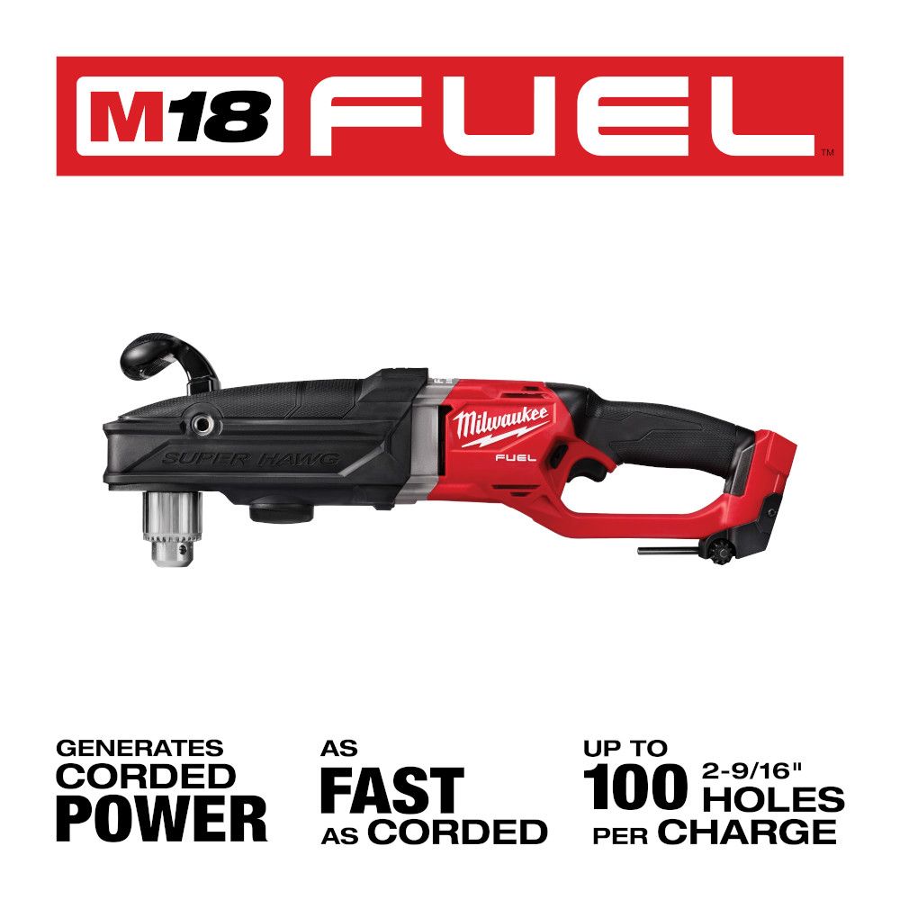 Milwaukee M18 FUEL 18 Volt Lithium-Ion Brushless Cordless Super Hawg 1/2 in. Right Angle Drill - Tool Only