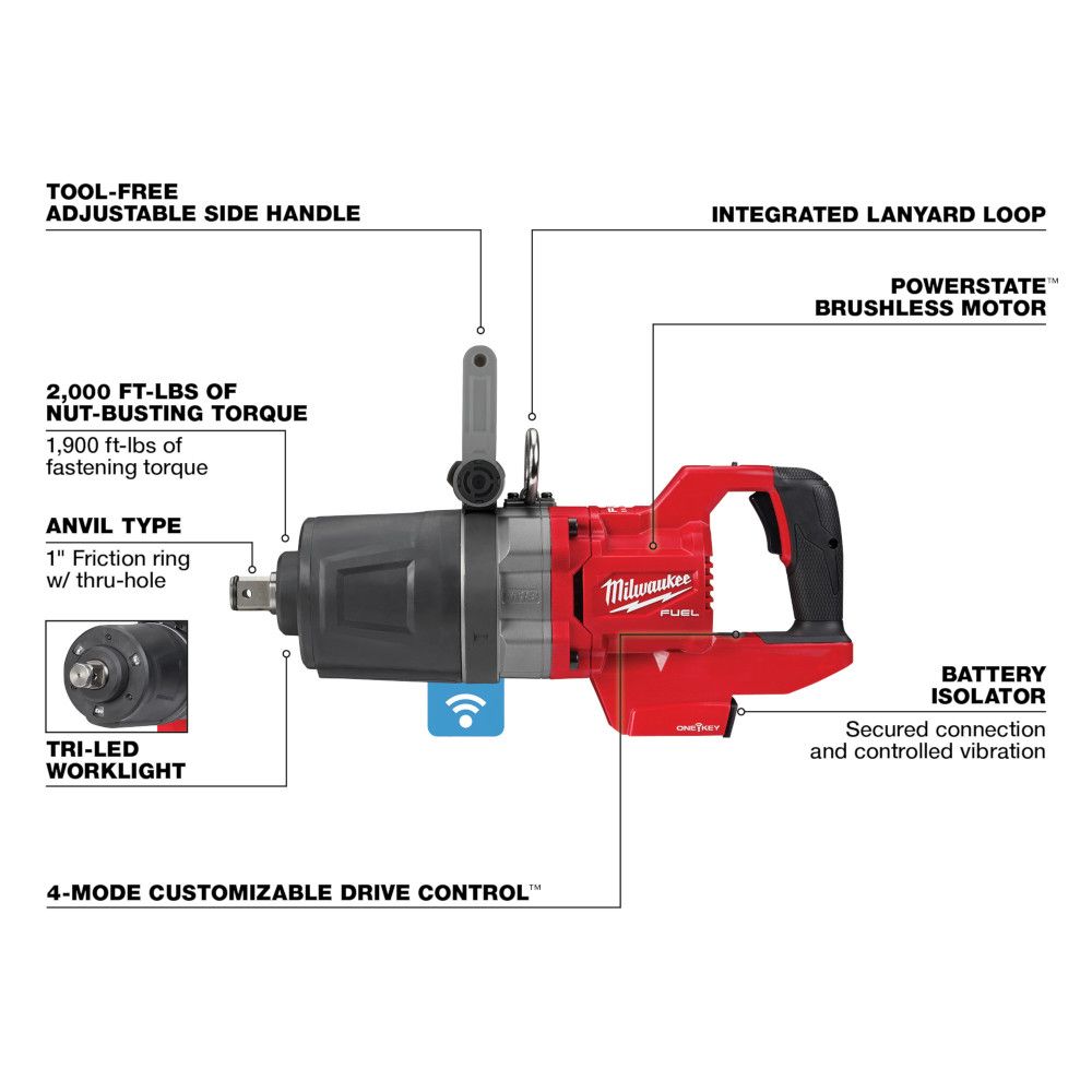 Milwaukee M18 FUEL 18 Volt Lithium-Ion Brushless Cordless 1 in. D-Handle High Torque Impact Wrench w/ ONE-KEY - Tool Only