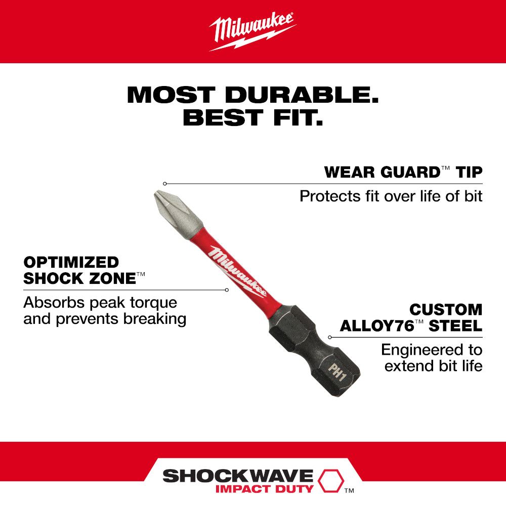 Milwaukee SHOCKWAVE Impact Duty Magnetic Attachment and PH2 Bit Set - 3PC