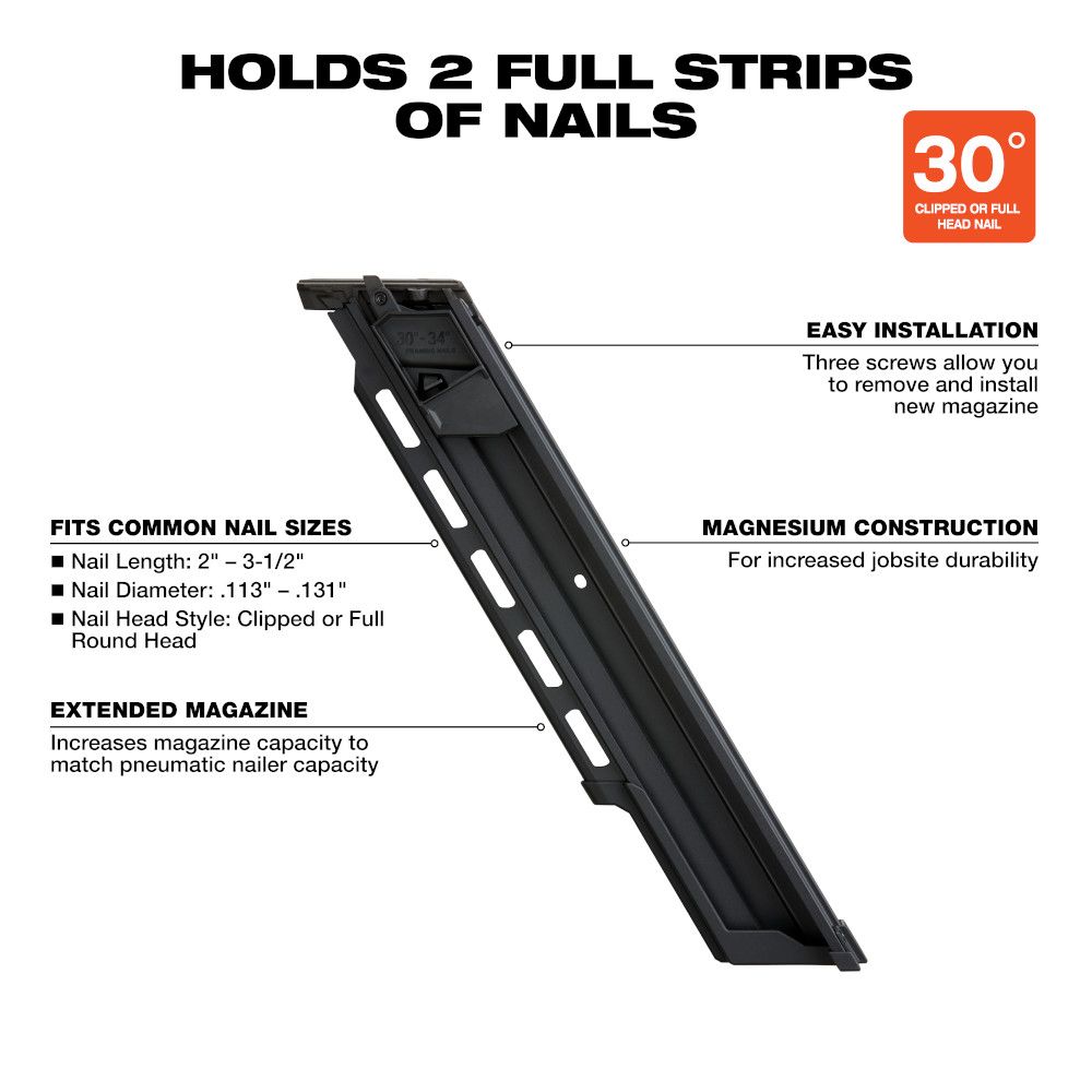 Milwaukee M18 FUEL 18 Volt Lithium-Ion Brushless Cordless 30 Degree Framing Nailer Extended Capacity Magazine
