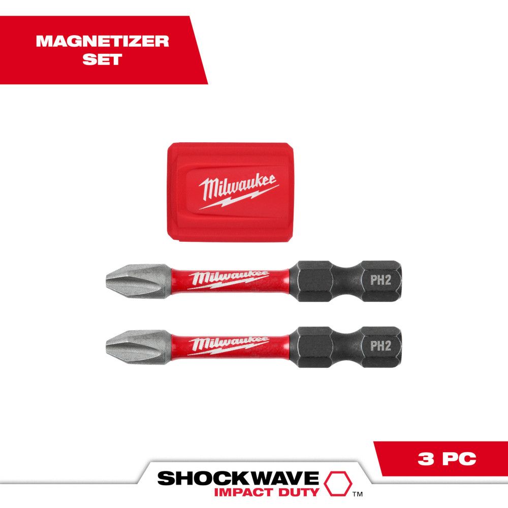 Milwaukee SHOCKWAVE Impact Duty Magnetic Attachment and PH2 Bit Set - 3PC
