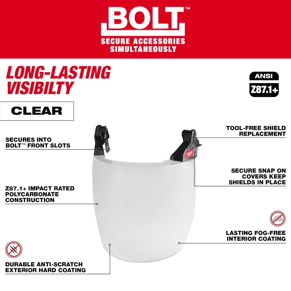 Milwaukee BOLT Full Face Shield - Gray Dual Coat Lens (Compatible with Milwaukee Safety Helmets & Hard Hats)
