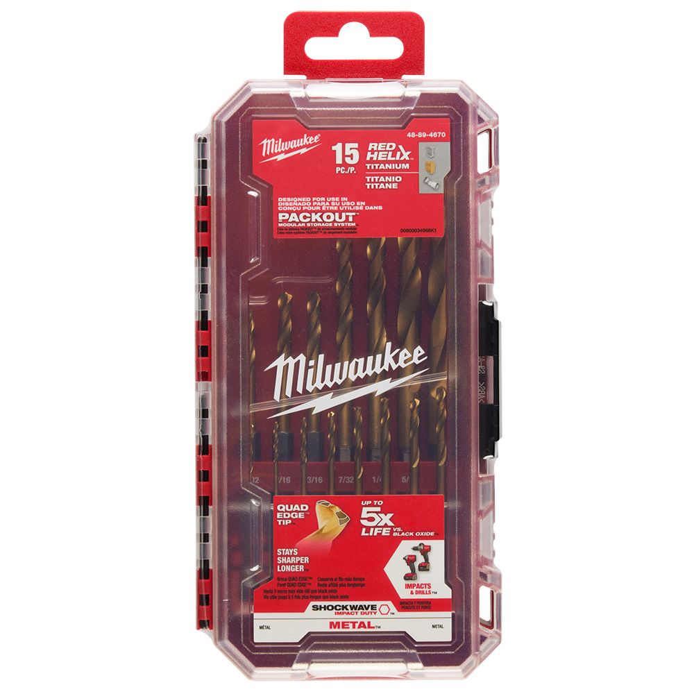 Milwaukee 15pc Shockwave Red Helix Titanium Drill Bit Set