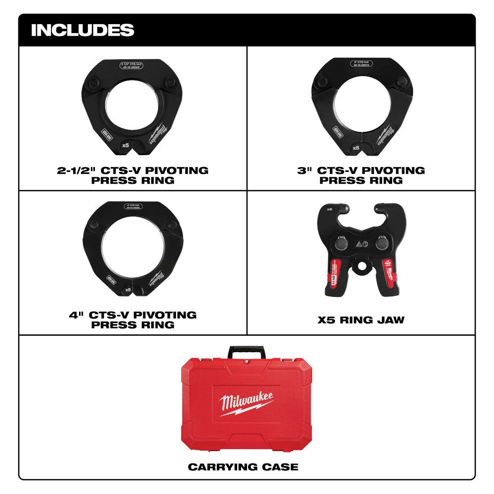 Milwaukee CTS-V Pivoting Press Rings 2-1/2""-4" Kit