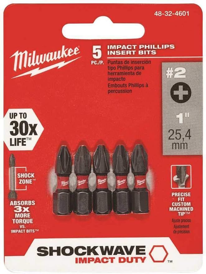 Milwaukee SHOCKWAVE Impact Phillips #2 Insert Bits - 5 Pack
