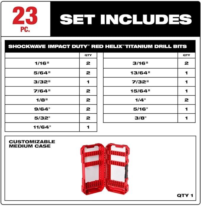 Milwaukee SHOCKWAVE RED HELIX Titanium Drill Bit Set - 23 Piece