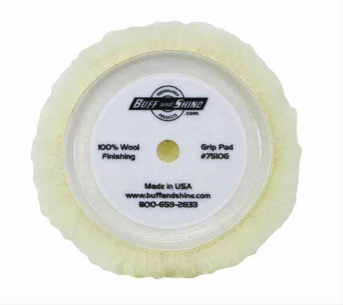 Buff & Shine 7.5" 100% Natural White Wool Grip Pad (Polishing/Finishing)