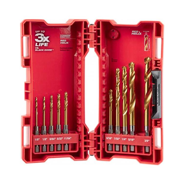 Milwaukee Titanium Nitride SHOCKWAVE Red Helix Drill Bit Kit - 10 Piece