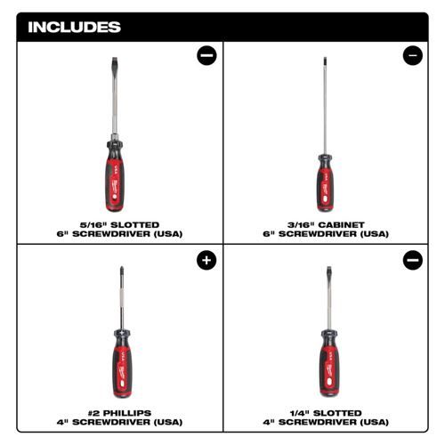 Milwaukee 4PC Cushion Grip Screwdriver Set