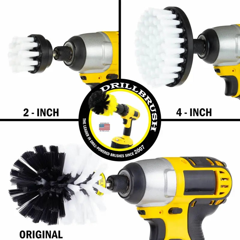 Drill Brush Accessory DRILL BRUSH KIT – WHITE (2″ROUND, 4″ FLAT, 4″ BULLET) ** DRILL NOT INCLUDED**