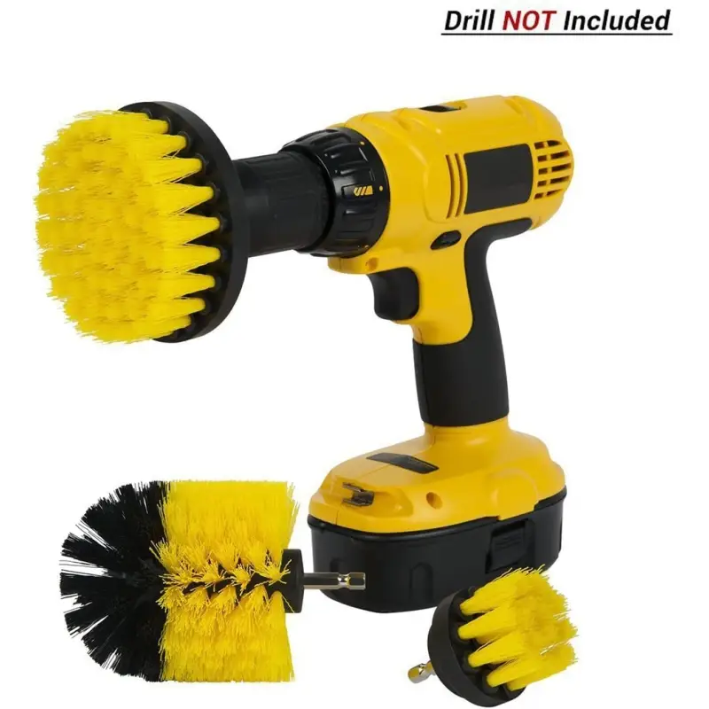 Drill Brush Accessory Drill Brush Kit | Yellow (2″Round, 4″ Flat, 4″ Bullet) ** DRILL NOT INCLUDED**