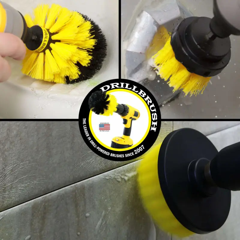 Drill Brush Accessory DRILL BRUSH KIT – YELLOW (2″ROUND, 4″ FLAT, 4″ BULLET) -** DRILL NOT INCLUDED**