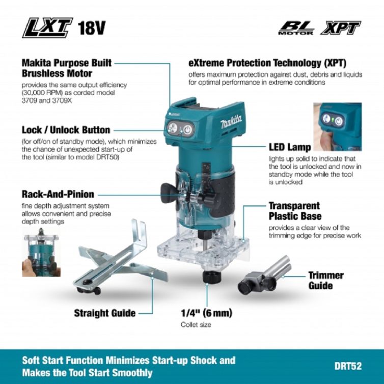 Makita 18V LXT Brushless 1/4" Router, Tool Only