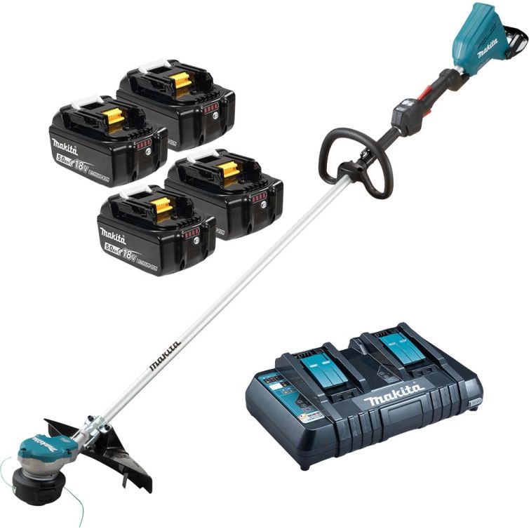 Makita 36V (18Vx2) 15" Line Trimmer 2x 5.0Ah Kit & 2x Bonus 5.0Ah Batteries