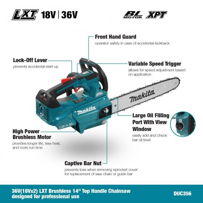 Makita 36V (18Vx2) LXT 14" Top Handle Chainsaw