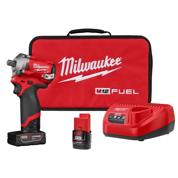 Milwaukee M12 FUEL 12 Volt Lithium-Ion Brushless Cordless Stubby 1/2 in. Pin Impact Wrench Kit