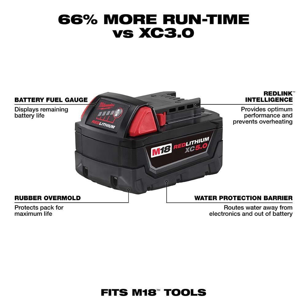 Milwaukee M18 REDLITHIUM XC 5.0Ah Extended Capacity Battery