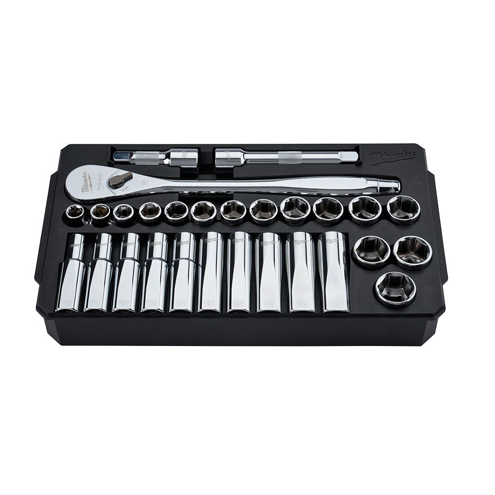 Milwaukee 1/2 inch Socket Wrench Set Metric - 28pc