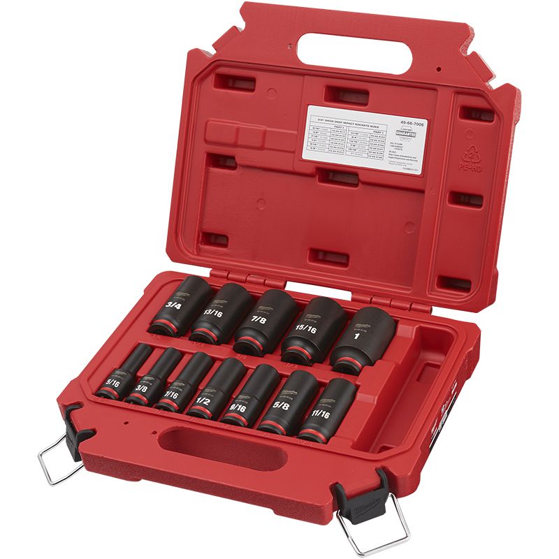 Milwaukee 12pc SHOCKWAVE Impact Duty 3/8" Drive SAE Deep 6 Point Socket Set