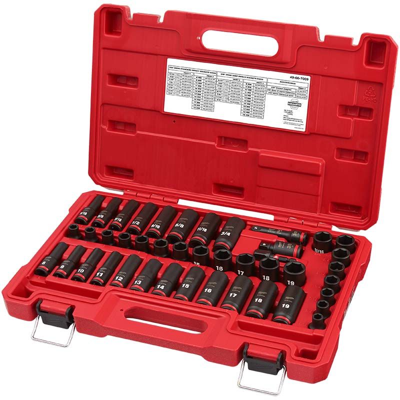 Milwaukee 43pc SHOCKWAVE Impact Duty 3/8" Drive SAE & Metric Deep 6 Point Socket Set