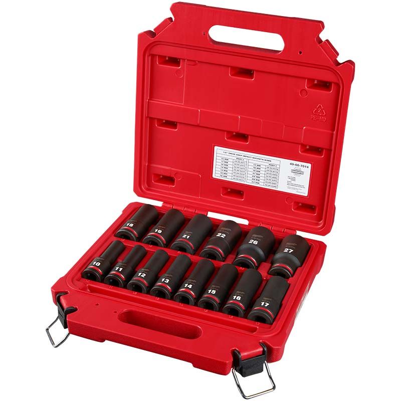 Milwaukee 14pc SHOCKWAVE Impact Duty 1/2" Drive Metric Deep 6 Point Socket Set
