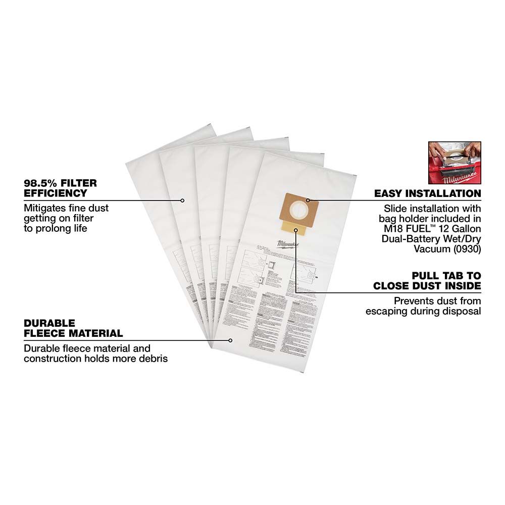 Milwaukee Fleece Dust Bags (5PK) - 12 Gallon