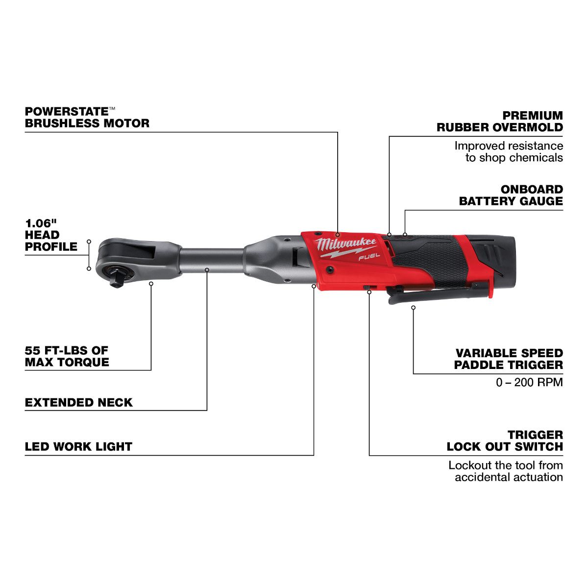Milwaukee M12 FUEL 12 Volt Lithium-Ion Brushless Cordless 3/8 in. Extended Reach Ratchet One Battery Kit