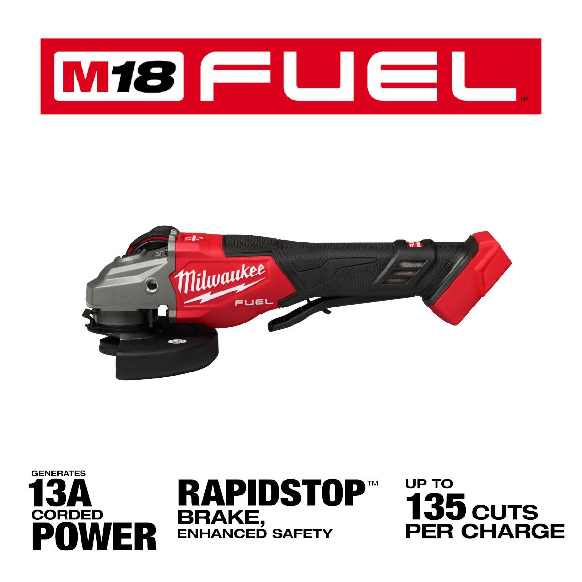 Milwaukee M18 Fuel 4-1/2"-6" Braking Grinder, Paddle Switch