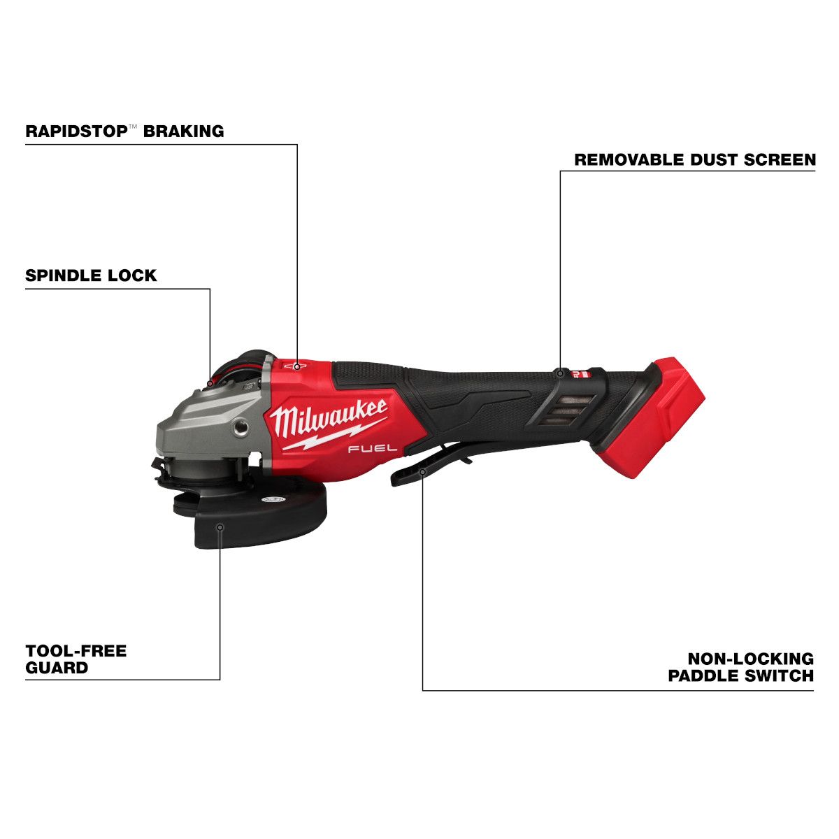 Milwaukee M18 Fuel 4-1/2"-6" Braking Grinder, Paddle Switch