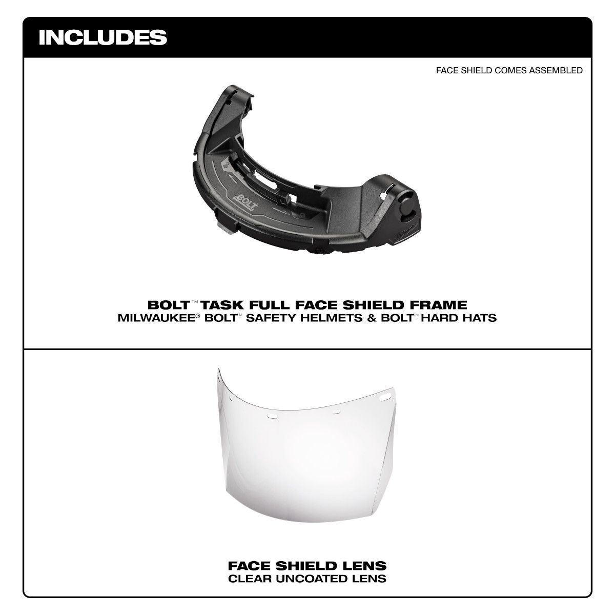Milwaukee 48-73-1460 Bolt Task Full Face Shield - Clear Uncoated Lens