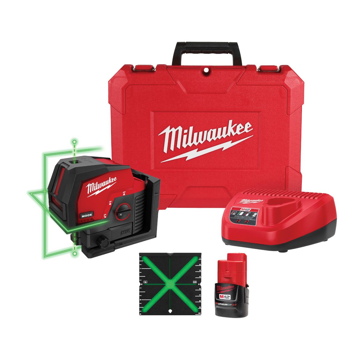 Milwaukee M12 12 Volt Lithium-Ion Cordless Green Cross Line & Plumb Points Laser Kit