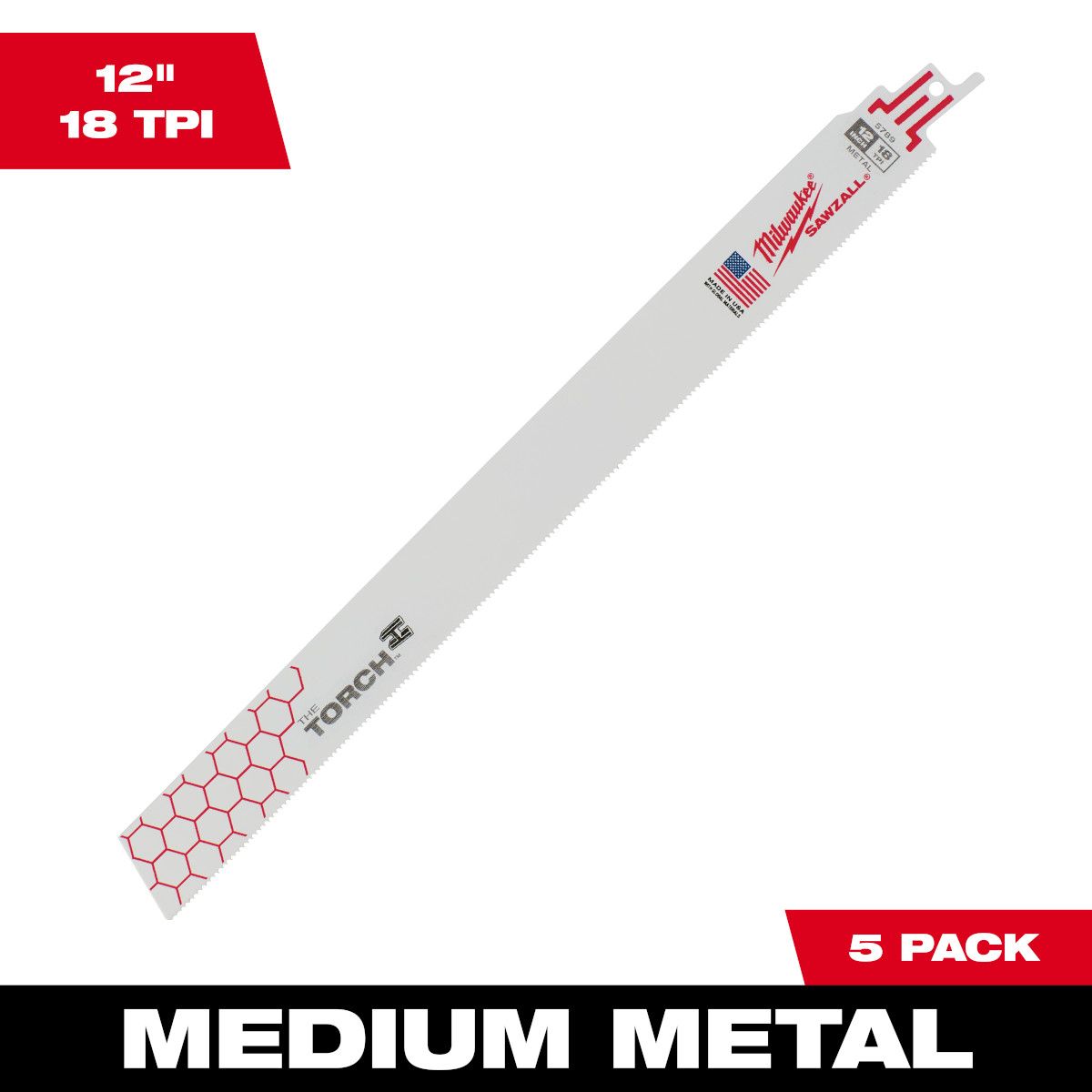 Milwaukee 12 in. 18 TPI THE TORCH SAWZALL Blade - 5 Pack