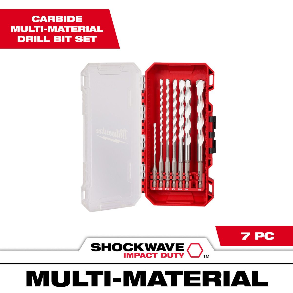 Milwaukee 7pc Shockwave Impact Duty Carbide Multi-Material Drill Bit Kit