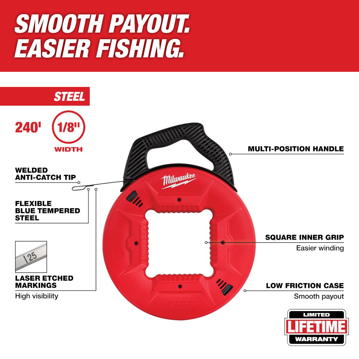 Milwaukee 240 ft. 1/8 in. Steel Fish Tape