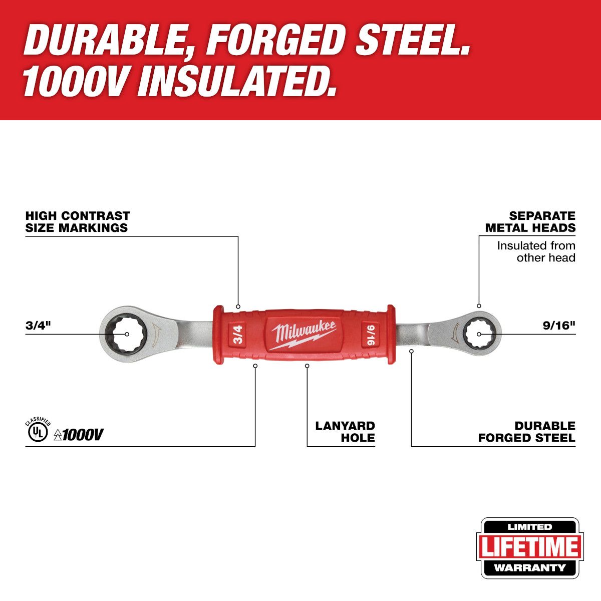 Milwaukee Lineman's 2-in-1 Insulated Ratcheting Box Wrench