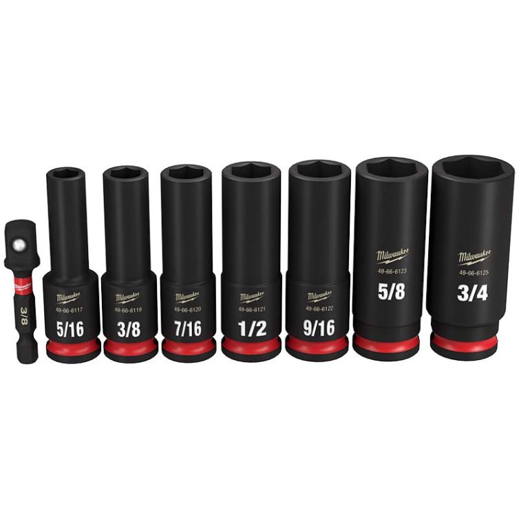 Milwaukee 8pc SHOCKWAVE Impact Duty 3/8" Drive SAE Deep 6 Point Socket Set