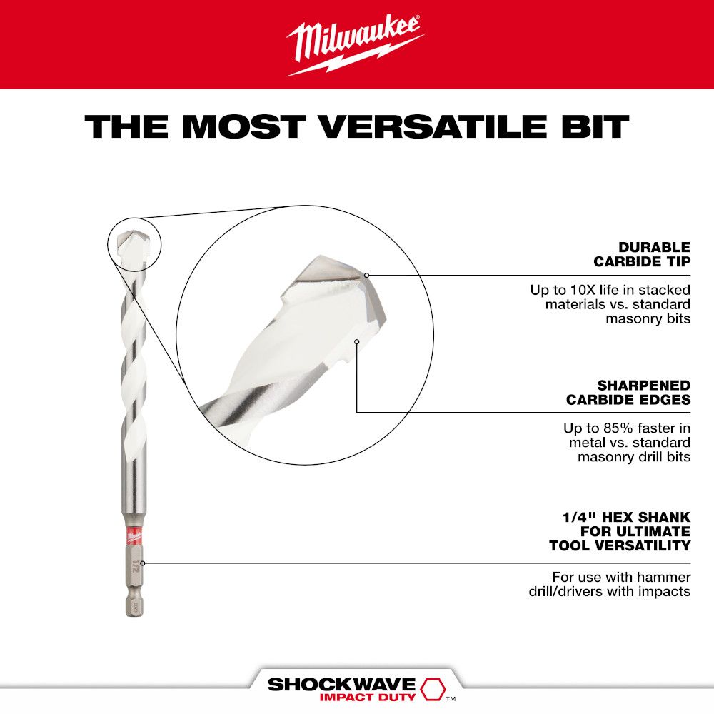 Milwaukee SHOCKWAVE Impact Duty Carbide Bellhanger Multi-Material - 5/16" x 12"