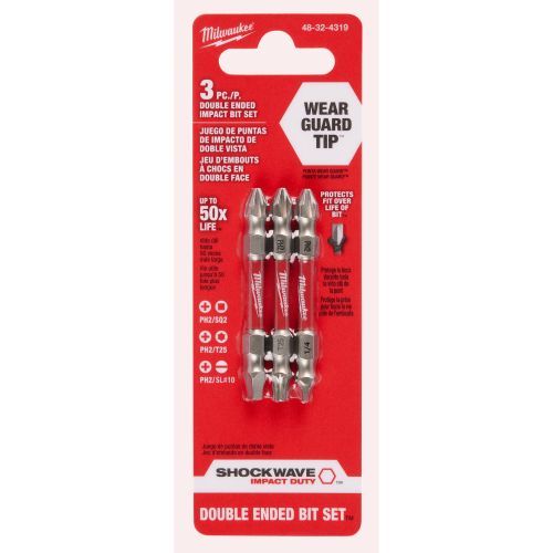 Milwaukee SHOCKWAVE Impact Duty PH2/SQ2/T25 Double Ended Bits - 3pc