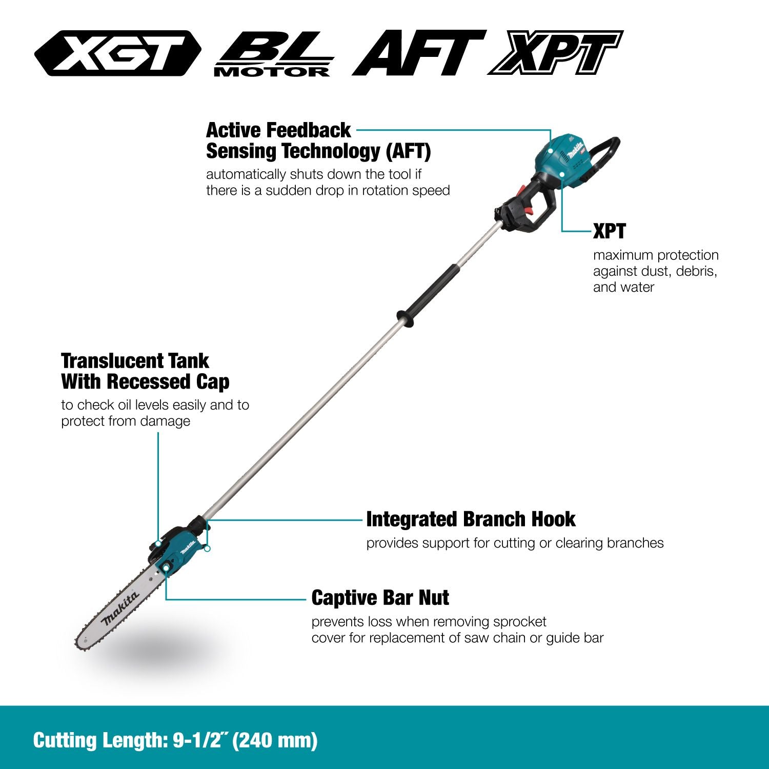 Makita 40V Max XGT Brushless 10" Pole Chainsaw - Tool Only
