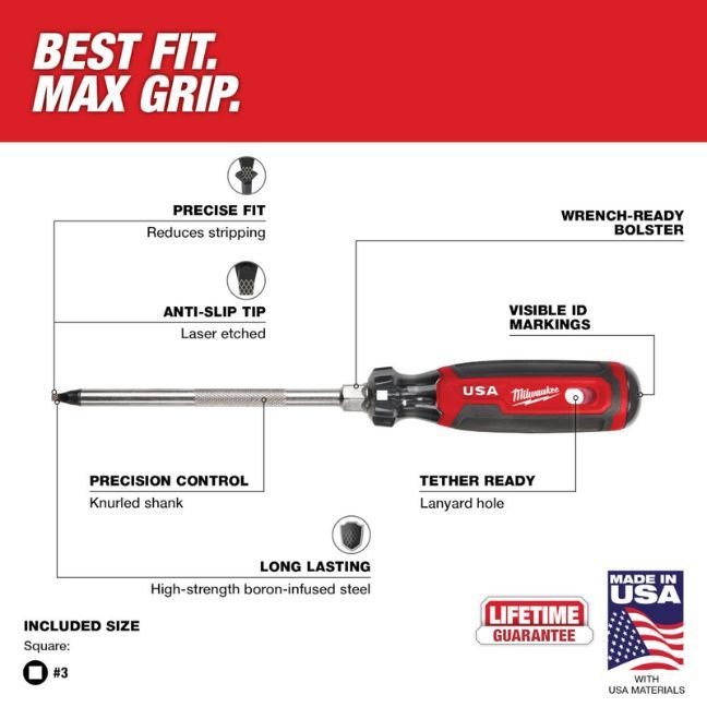 Milwaukee #3 Square 6" Cushion Grip Screwdriver