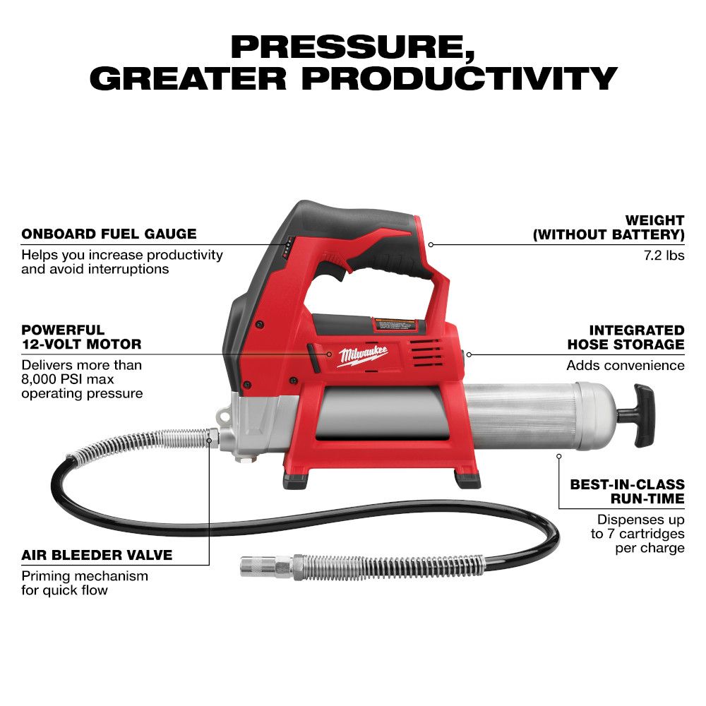 Milwaukee M12 12 Volt Lithium-Ion Cordless Cordless Grease Gun - Tool Only